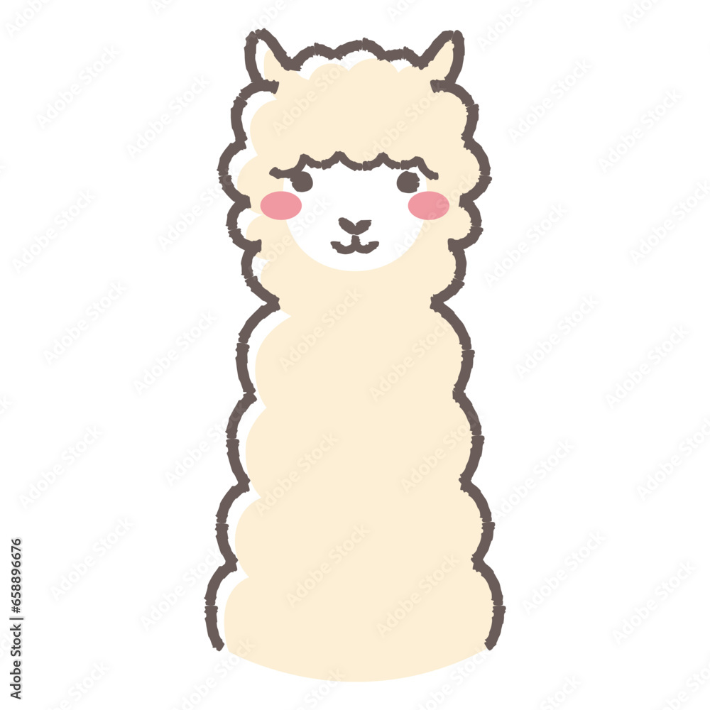 Fototapeta premium ふわふわのアルパカのイラスト（正面向きの顔）