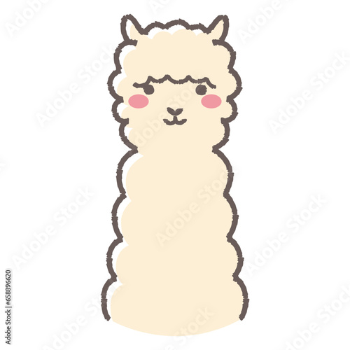 ふわふわのアルパカのイラスト（正面向きの顔）