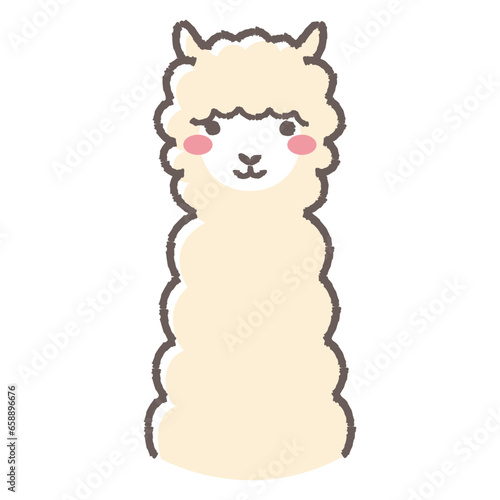 ふわふわのアルパカのイラスト（正面向きの顔）