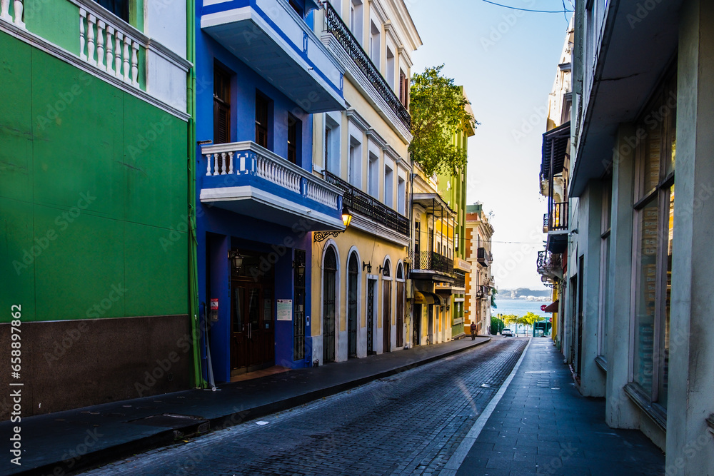 Colorful buildings in historic center of San Juan, Puerto Rico.