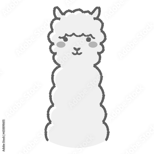 ふわふわのアルパカのイラスト（正面向きの顔）白黒