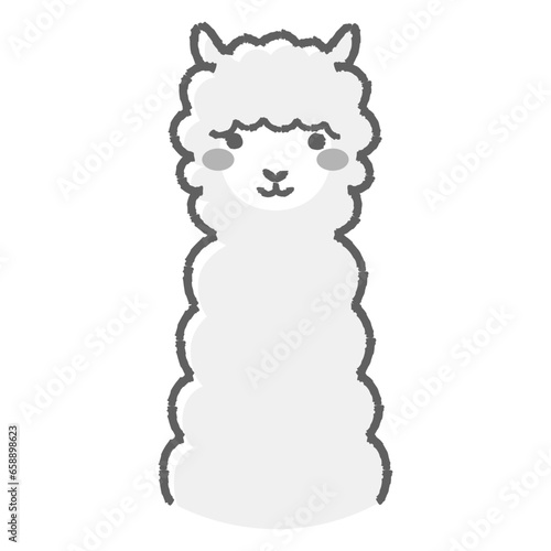 ふわふわのアルパカのイラスト（正面向きの顔）白黒