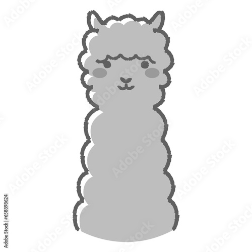 ふわふわのアルパカのイラスト（正面向きの顔）白黒