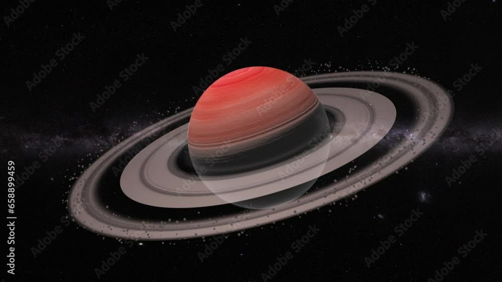 Saturn in space. Saturn slowly rotating in solar system. Gas giant in cosmos. Big planet with rings and asteroids. Cinematic universe. Interstellar galaxy. The rings of Saturn. Space education Saturn in space. Saturn slowly rotating in solar system. Gas giant in cosmos. Big planet with rings and asteroids. Cinematic universe. Interstellar galaxy. The rings of Saturn. Space education