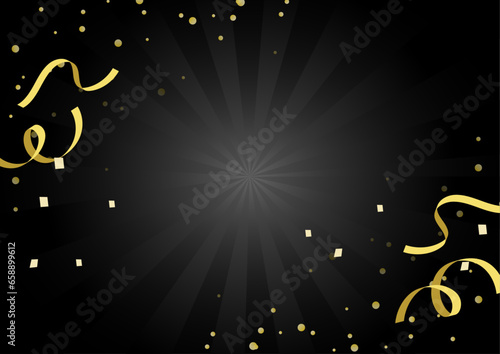 Joyeux anniversaire fond noir et or avec paillettes d'or et ruban