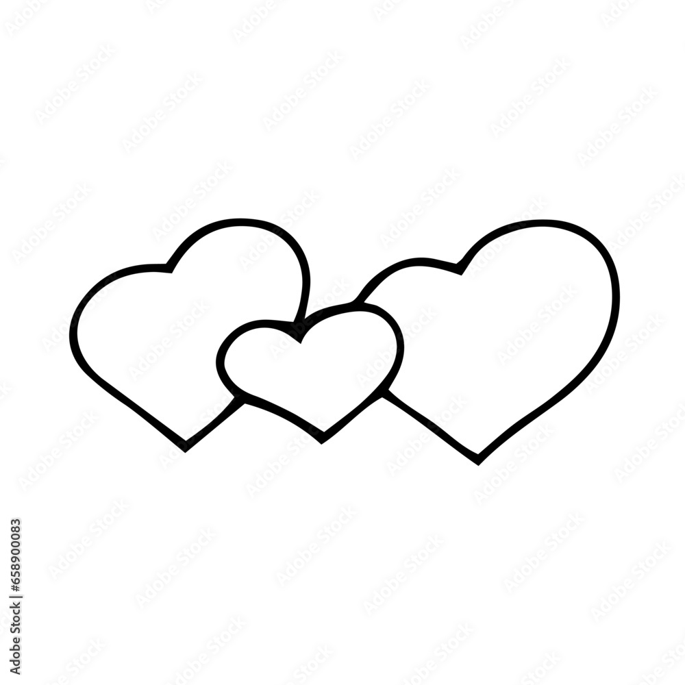 A group of hearts. Three elements. Vector doodles, contour, clipart, sketch, sketch, icon. Banner design, postcards. Valentine's Day, February 14. A group of hearts. Three elements. Vector doodles, contour, clipart, sketch, sketch, icon. Banner design, postcards. Valentine's Day, February 14.