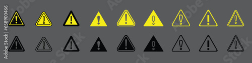 Caution warning signs icon set. Exclamation marks icon, Exclamation mark isolated. Color vector Attention caution sign. Flat warning symbol. Caution Warning Sign Sticker. Hazard warning attention sign