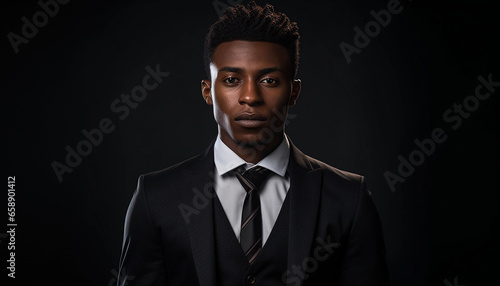Portrait of a Stylish Young African Man in a Suit black background