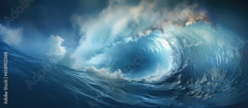 Raging waves stunning seascape massive tide stormy weather in deep blue sea natural forces disaster With copyspace for text