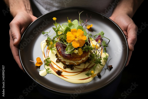 Asian cuisine vegan desert plate top view food photography