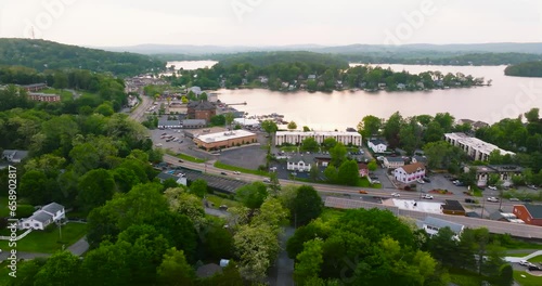 Late afternoon aerial video of Lake Mahopac located in Town of Carmel, Putnam County, New York.	 photo