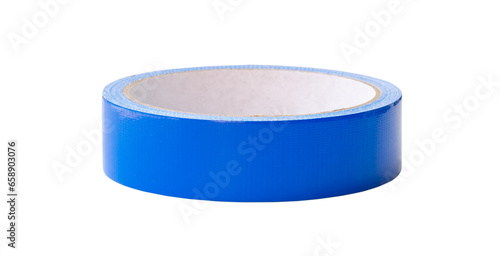 Blue vinyl adhesive tape isolated on white background with clipping path in png file format. Close up