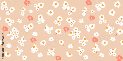 Tropical nature seamless pattern hand-drawn plants, simple small flowers. Flowers Branches and Leaves Repeating Seamless pattern hand-drawn with tropical leaves. floral seamless pattern with leaves