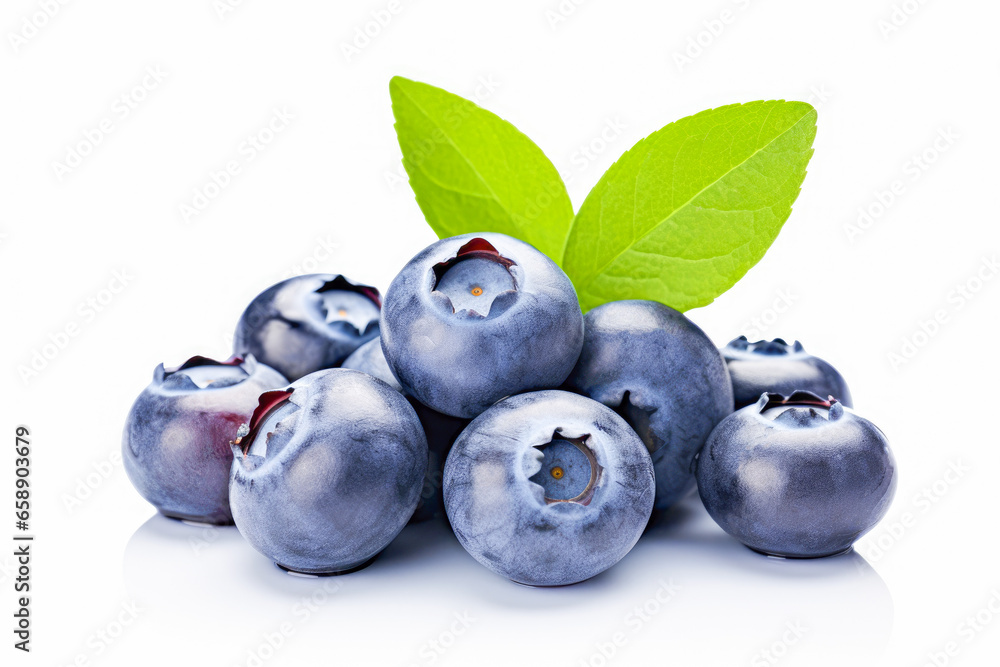 Blueberries with leaves isolated on white background Blueberries with leaves isolated on white background