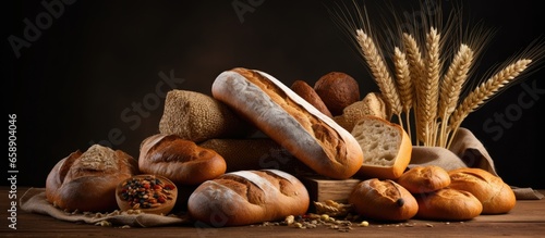 Various wheat flour bread types With copyspace for text