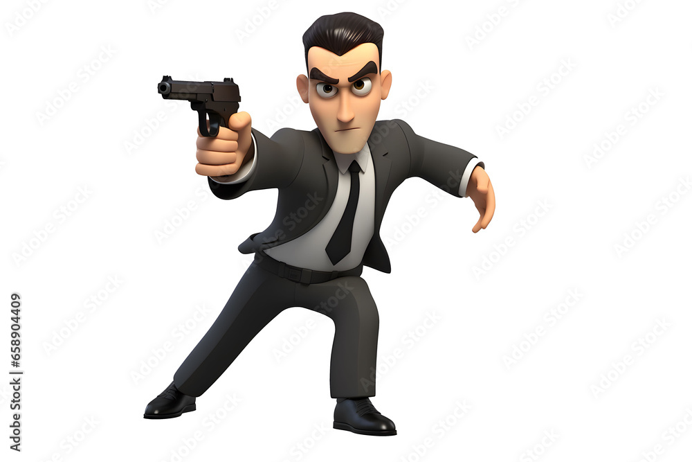 Secret Agent in 3D Cartoon Style - Espionage Thriller Illustration Secret Agent in 3D Cartoon Style - Espionage Thriller Illustration