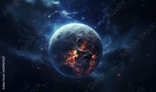 Photo of a skull floating in space