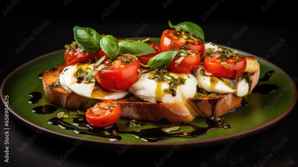 Bruschetta with tomatoes, mozzarella and basil
