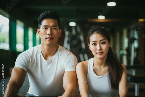 young Asian couple exercising