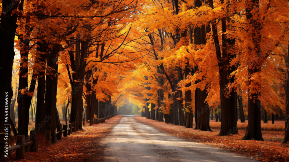 Autumn trees lining driveway