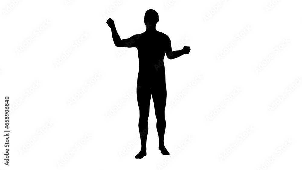 Silhouette of a beautiful young athletic man gesturing, transparent background. 3d illustration (rendering).