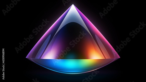 Colorful 3D futuristic glass pyramid set against a black background.