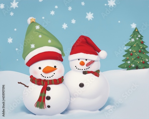 Christmas background with snowman ai generated  © Sorawit