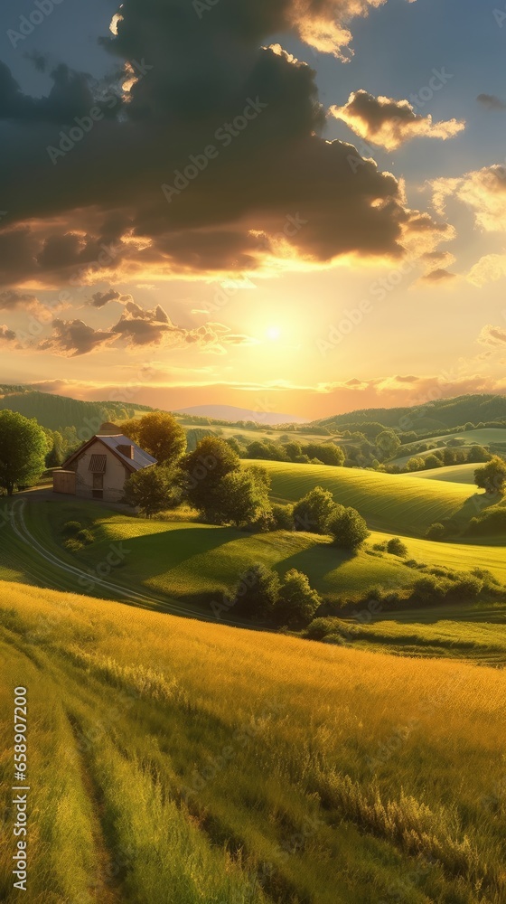 Fototapeta premium valley with wooden house