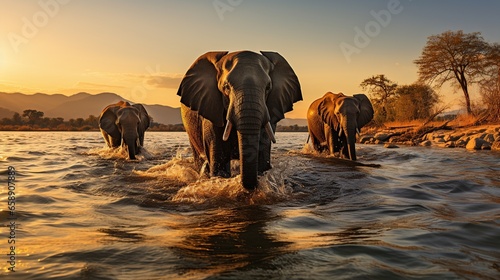 Elephants in river