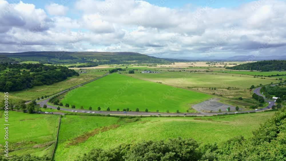 Panoramic view of the landscape that can be seen from the top of a hill in the city of Stirling, Scotland Panoramic view of the landscape that can be seen from the top of a hill in the city of Stirling, Scotland