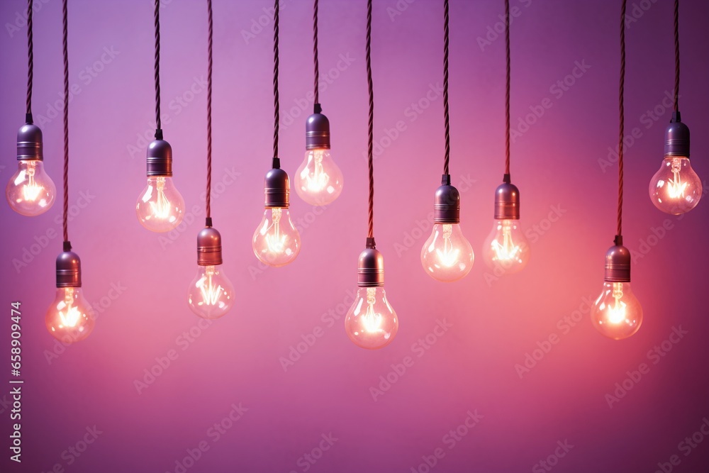 Product Presentation Background: Hanging Long Bulbs with Beautiful Glow on Calm Pink-Purple Product Presentation Background: Hanging Long Bulbs with Beautiful Glow on Calm Pink-Purple