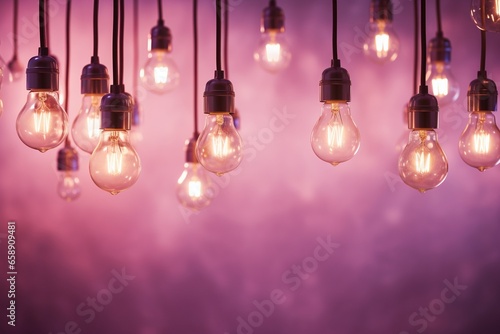 Product Presentation Background: Hanging Long Bulbs with Beautiful Glow on Calm Pink-Purple