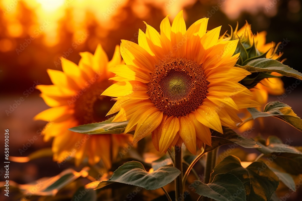 Fototapeta premium Stunning Close-Up of Sunflowers in a Vibrant Field