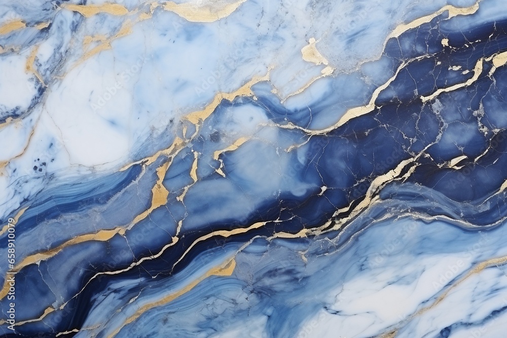 Fototapeta premium Elegant Blue Marble Texture with White and Gold Veins