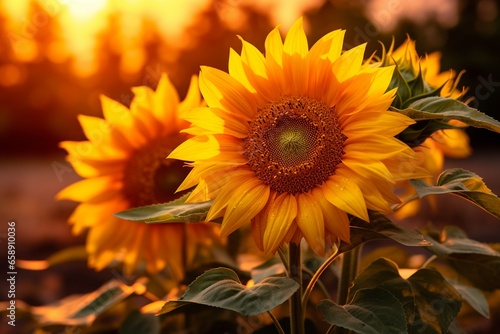 Stunning Close-Up of Sunflowers in a Vibrant Field © Maximilien