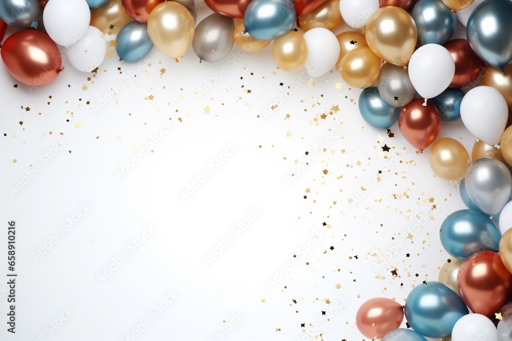 Festive Balloon and Gold Star Frame: Burst of Colorful Celebration Festive Balloon and Gold Star Frame: Burst of Colorful Celebration