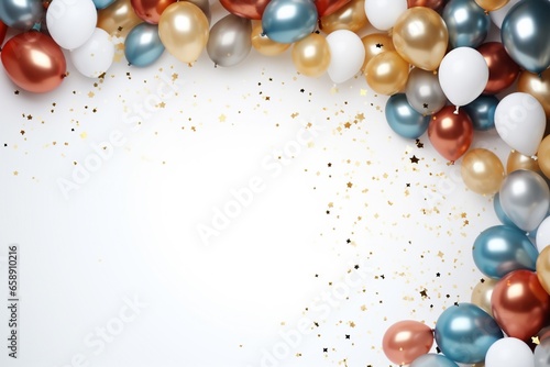 Festive Balloon and Gold Star Frame: Burst of Colorful Celebration