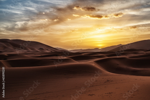 Sand dunes in the great Sahara desert in Morocco