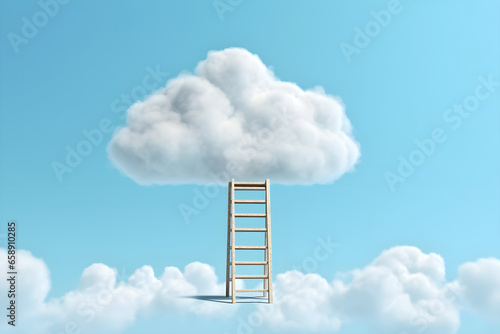 A ladder reaching up into the sky among the clouds.