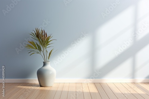 Clean White Wall in a Bright Room with Door and Floor Lamp: Interior Background for Presentation