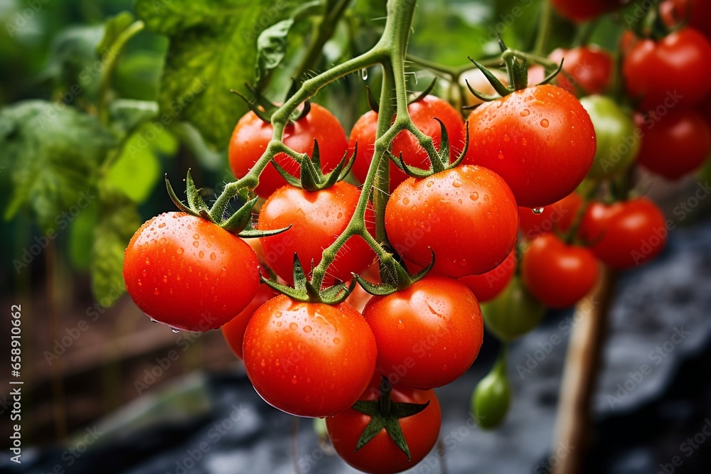Vibrant and Ripe Red Tomatoes Grown in a Greenhouse