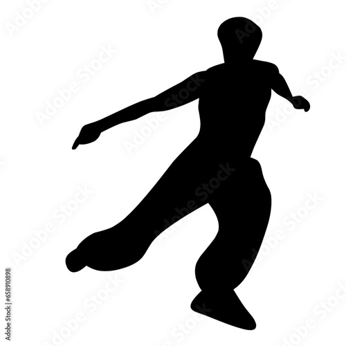 Silhouette of a person doing parkour movement isolated on white background.