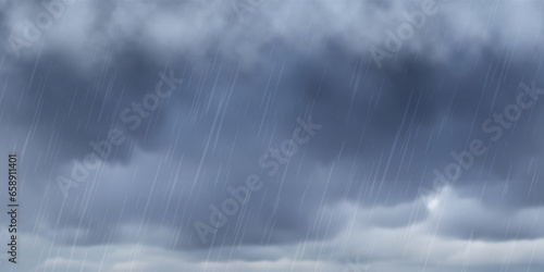 Dramatic autumn sky, It is raining. Stormy clouds in dark sky, vector background.