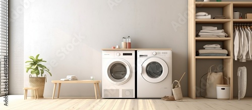 Laundry room interior with washing machine photo