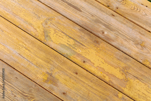 Old wooden boards painted with yellow paint. Background