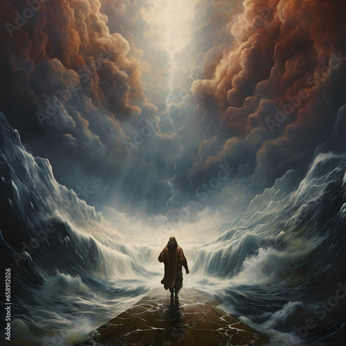 Moses dividing the red sea in exodus © ZayNyi