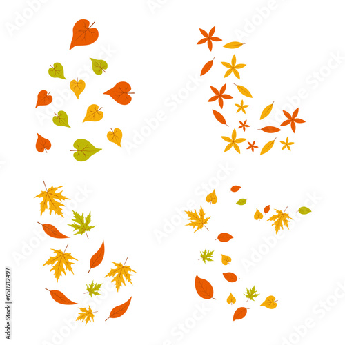 Fallen Autumn Leaves In Different Type. Vector Illustration Set.