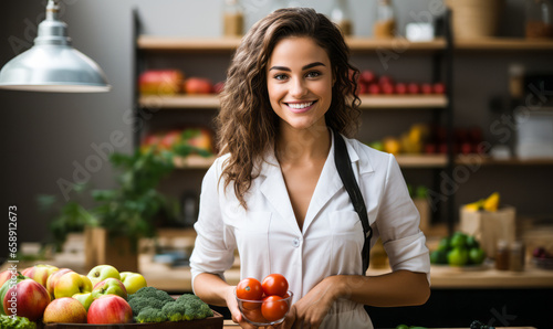 portrait of Dietitian and Nutritionist, who Plan and conduct food service or nutritional programs to assist in the promotion of health and control of disease.