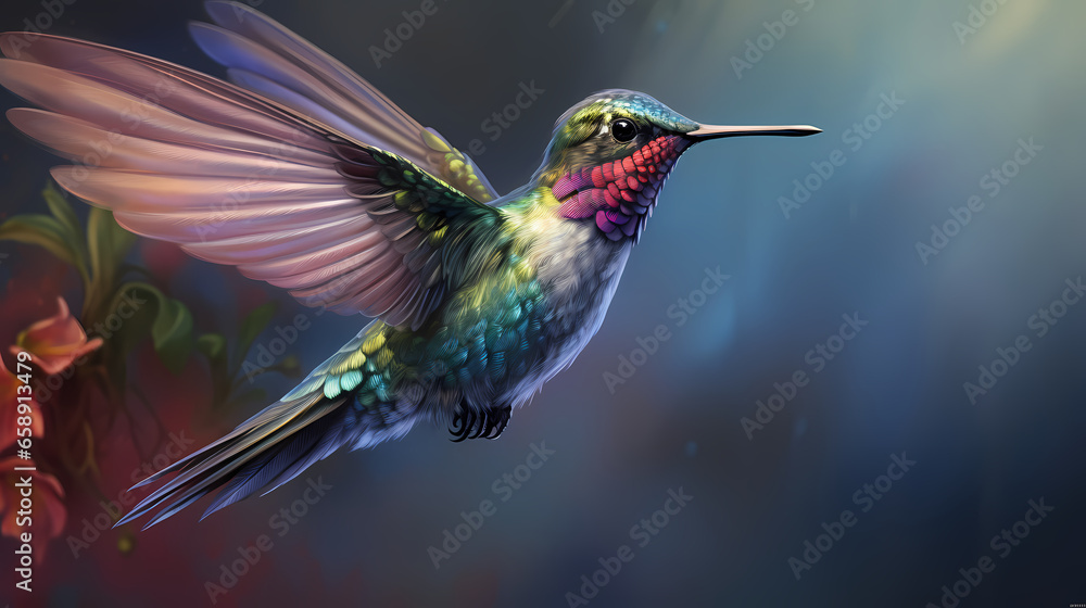 Fototapeta premium Graceful hummingbird, realistic yet endearingly fluffy
