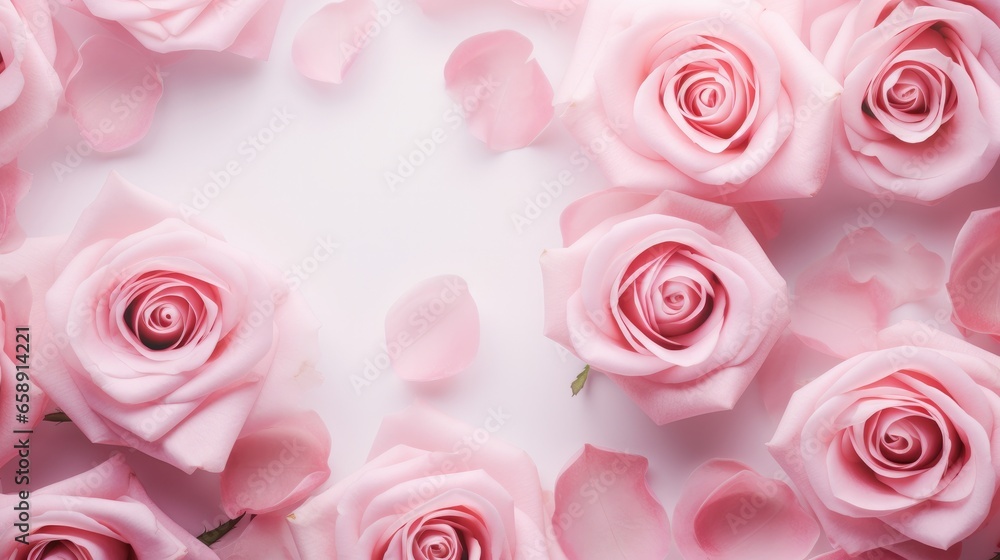 A bird's-eye view captures the exquisite essence of pink rose petals, exemplifying the essence of a natural cosmetic concept A bird's-eye view captures the exquisite essence of pink rose petals, exemplifying the essence of a natural cosmetic concept
